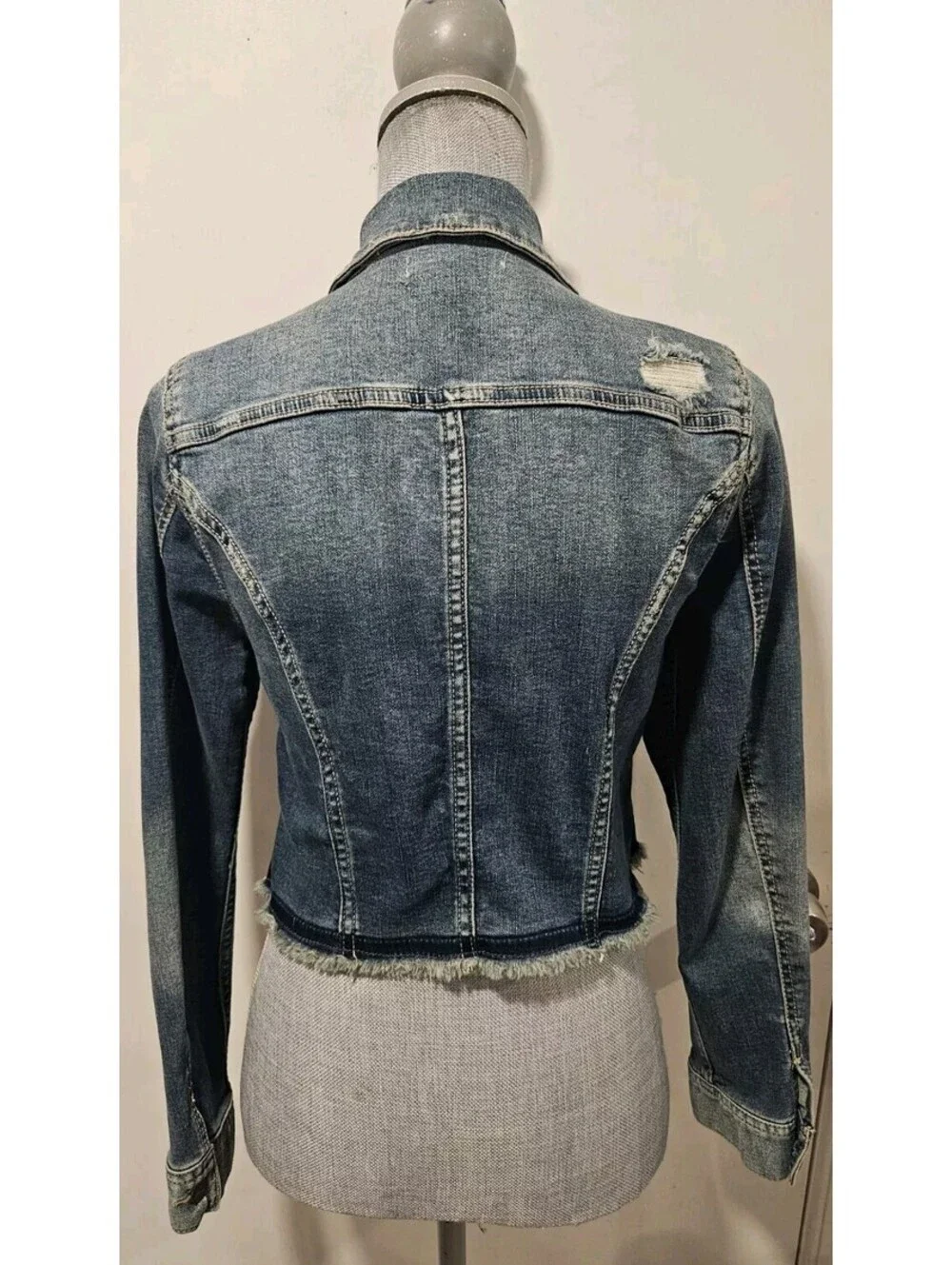 Jessica Simpson Petite Small Blue Denim Jacket Fringe Hem